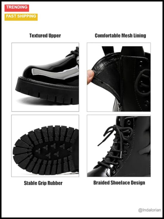Men\'s Faux Leather Platform Combat Boots Lace Up Side Zipper Chunky Lug Sole main image 6